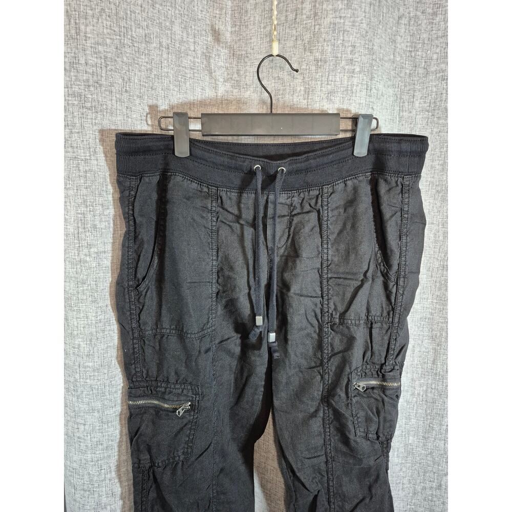 Athleta Black 100% Linen Cargo Jogger Pants Size 8 Utility Pockets - Picture 4 of 8